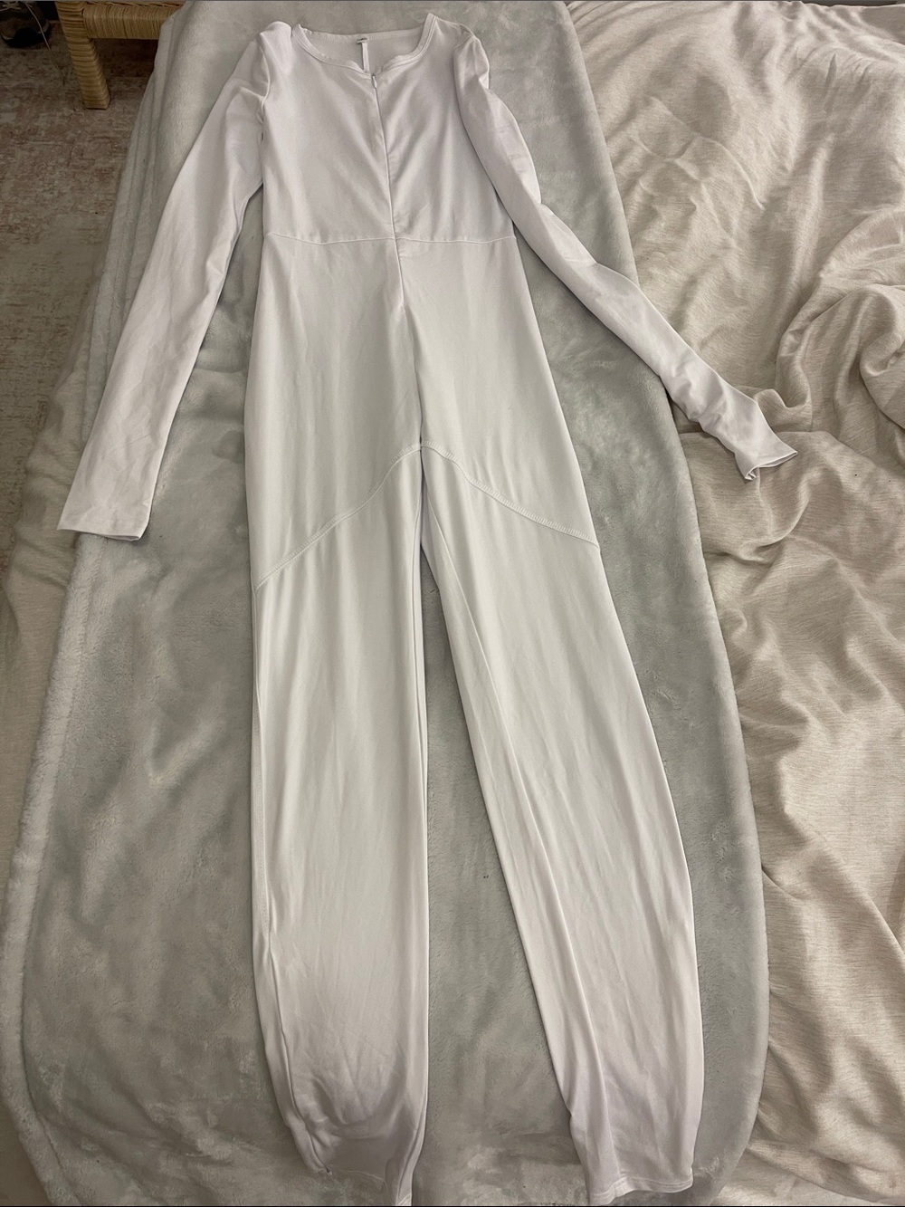White Long-Sleeve One-Piece Jumpsuit